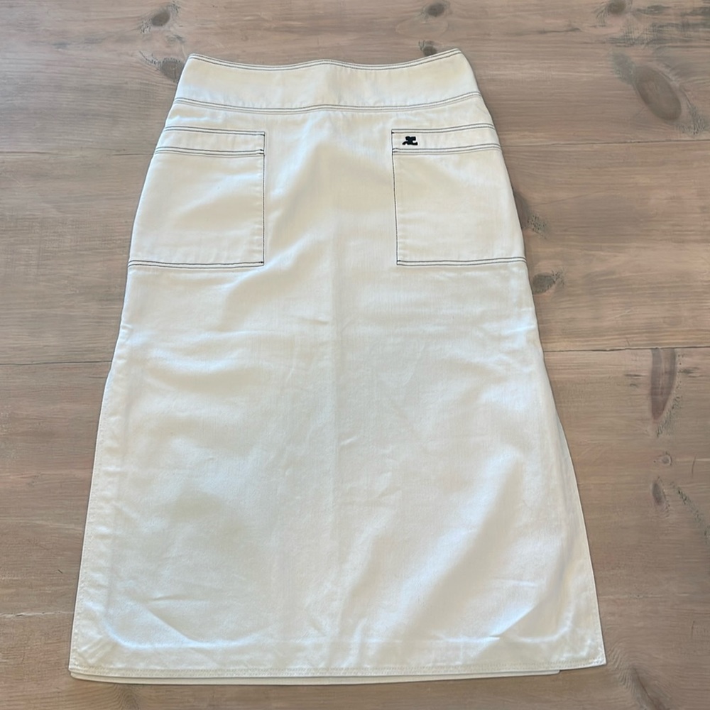 NWOT | Courrèges white & black denim midi skirt | Size 40
